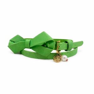 Lilly Pulitzer Green Bow Belt M/L Adjustable 31–36” Pearl & Gold Charm Preppy